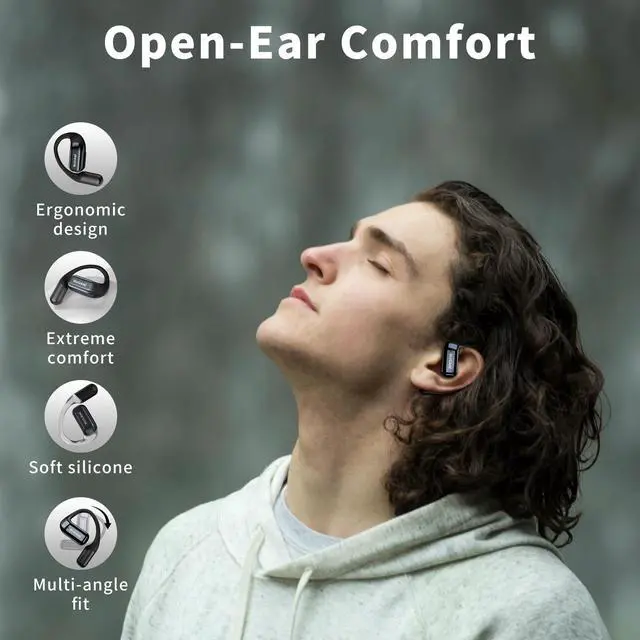 Alt view image 7 of 7 - Open Ear Earbuds, Bluetooth 5.2 Wireless Headphones, Immersive Stereo Sound, 32H Playtime Fast Charging, Waterproof Sport Earbuds with ENC Mic for Running and Workout, Black