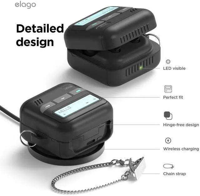 Alt view image 7 of 7 - Pager Case for Galaxy Buds 4 Pro & Galaxy Buds 4 | Landyard Included, Shock Resistant, Full Protection (Black)