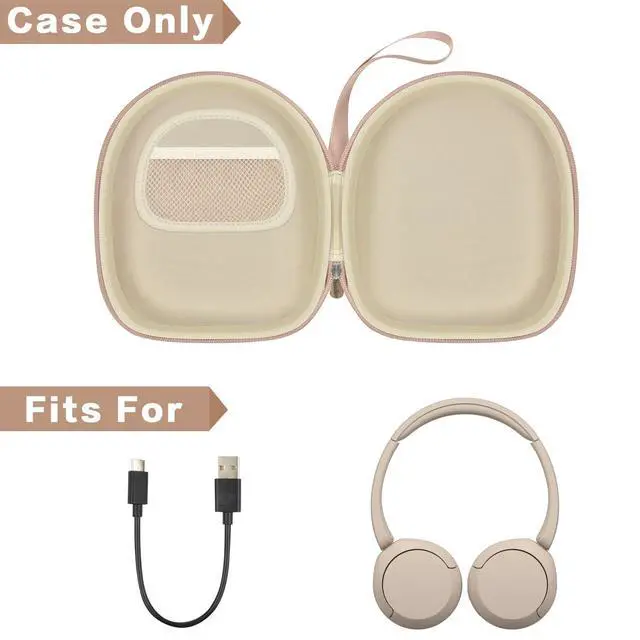 Alt view image 2 of 7 - Hard Shell Headphone Case for Sony WH-CH520 and WH-1000XM4 | Cationic Oxford Cloth, Mesh Pocket, for JBL Tune 720BT/510BT, Travel Storage for Gym and Office, Case Only, Beige