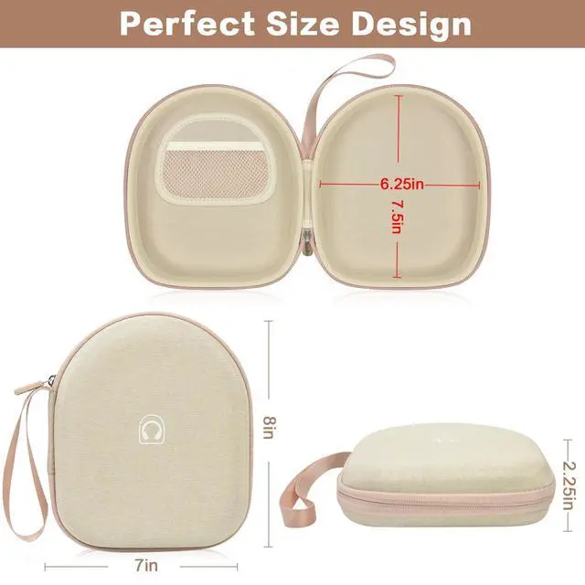 Alt view image 3 of 7 - Hard Shell Headphone Case for Sony WH-CH520 and WH-1000XM4 | Cationic Oxford Cloth, Mesh Pocket, for JBL Tune 720BT/510BT, Travel Storage for Gym and Office, Case Only, Beige