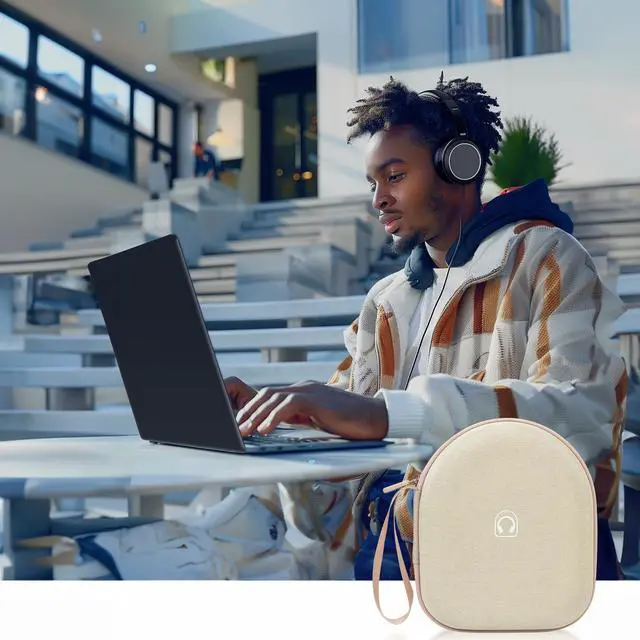 Alt view image 6 of 7 - Hard Shell Headphone Case for Sony WH-CH520 and WH-1000XM4 | Cationic Oxford Cloth, Mesh Pocket, for JBL Tune 720BT/510BT, Travel Storage for Gym and Office, Case Only, Beige