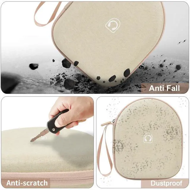Alt view image 5 of 7 - Hard Shell Headphone Case for Sony WH-CH520 and WH-1000XM4 | Cationic Oxford Cloth, Mesh Pocket, for JBL Tune 720BT/510BT, Travel Storage for Gym and Office, Case Only, Beige