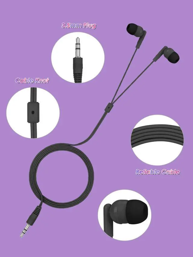 Alt view image 2 of 7 - 100 Pack Earbuds Bulk for School Classroom Headphones Wired in Ear Student Earphones Class Set Individually Packed Black 3.5mm
