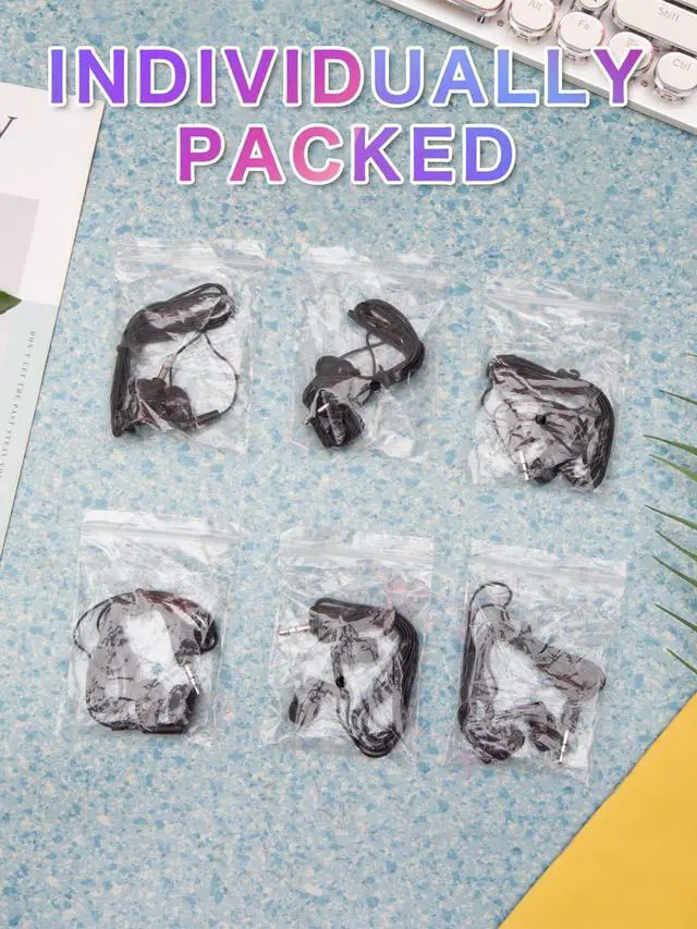 Alt view image 6 of 7 - 100 Pack Earbuds Bulk for School Classroom Headphones Wired in Ear Student Earphones Class Set Individually Packed Black 3.5mm