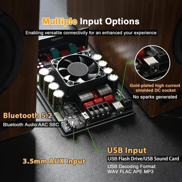 Alt view image 4 of 6 - 220W+220W Bluetooth Amplifier Board with Treble and Bass Control DC 12-36V, 2.0 Channel Stereo Amp Board,Bluetooth/AUX/USB Input