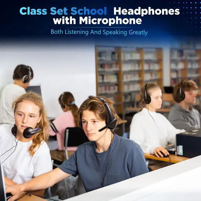 Alt view image 3 of 7 - 10 Pack Bulk Classroom Headphones with Microphone Students Wired School Class Set Headphones for School Library Computer Office Adults 3.5 Jack Universal Plug (Black)