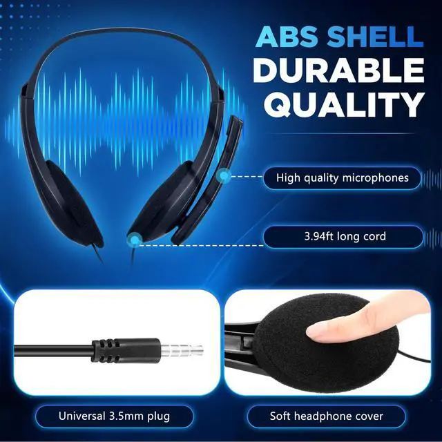 Alt view image 4 of 7 - 10 Pack Bulk Classroom Headphones with Microphone Students Wired School Class Set Headphones for School Library Computer Office Adults 3.5 Jack Universal Plug (Black)
