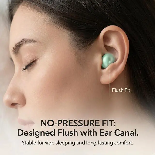 Alt view image 2 of 7 - Sleep Earbuds, Bluetooth 5.4 in-Ear Headphones, Peppermint Green | Asymmetric chamber for side sleepers, LED power display, built-in mic, portable charging case
