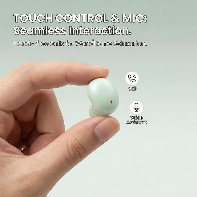 Alt view image 4 of 7 - Sleep Earbuds, Bluetooth 5.4 in-Ear Headphones, Peppermint Green | Asymmetric chamber for side sleepers, LED power display, built-in mic, portable charging case