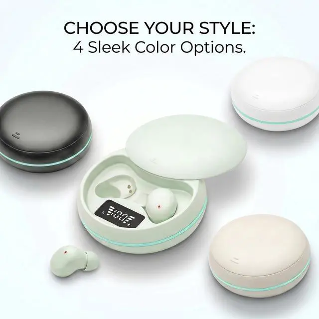 Alt view image 7 of 7 - Sleep Earbuds, Bluetooth 5.4 in-Ear Headphones, Peppermint Green | Asymmetric chamber for side sleepers, LED power display, built-in mic, portable charging case