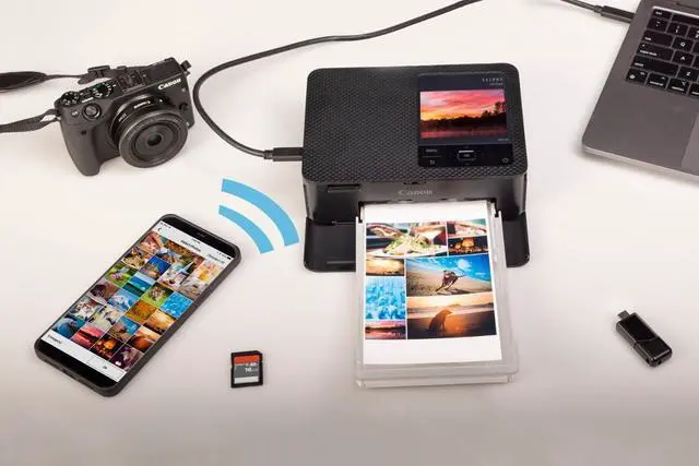 Alt view image 2 of 7 - Selphy CP1500 Wireless Compact Photo Printer (Black) Bundle with KP-108IN Color Ink Paper Set (108 Sheets of 4x6 Paper + 3 Ink Cartridges) + 6-Slot Memory Card Holder + More