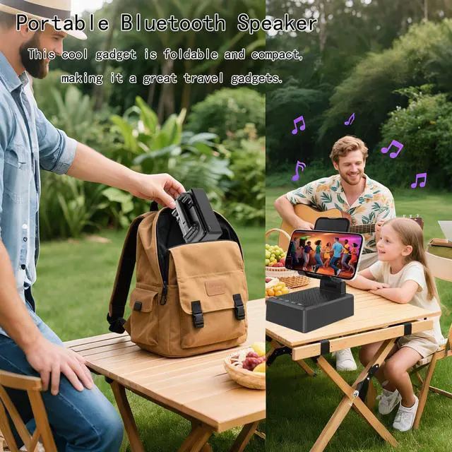 Alt view image 7 of 7 - Gifts for Dad Mom Boyfriend,Cell Phone Stand with Wireless Bluetooth Speaker,HD Surround Sound Bluetooth Speaker for Home Kitchen and Outdoors Compatible with Mobile Phone, Gifts for Men Women(Black)