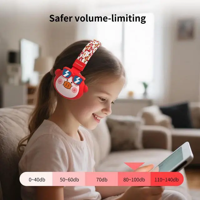 Alt view image 2 of 7 - Beerus Kids Bluetooth Headphones, 85dB Volume Limiter, Bluetooth 5.4 & 20H Playtime, Ultra-Soft Foldable Over-Ear Headset with Mic, FM/TF Mode, Cute Animal Design for School Travel