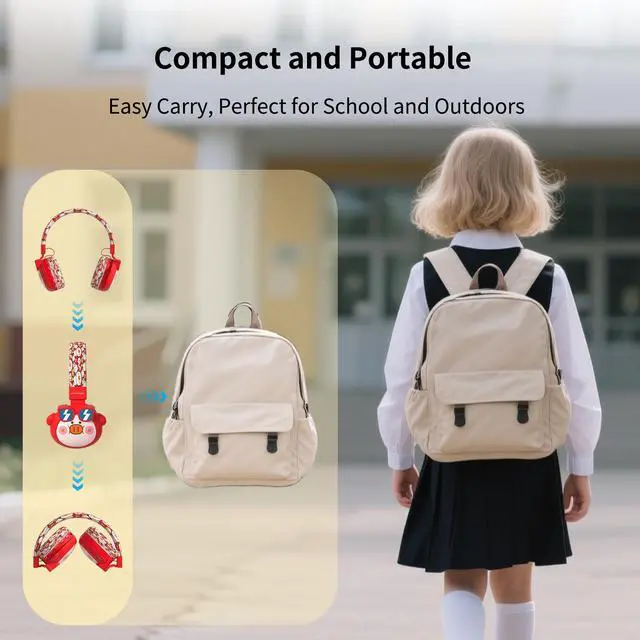 Alt view image 3 of 7 - Beerus Kids Bluetooth Headphones, 85dB Volume Limiter, Bluetooth 5.4 & 20H Playtime, Ultra-Soft Foldable Over-Ear Headset with Mic, FM/TF Mode, Cute Animal Design for School Travel