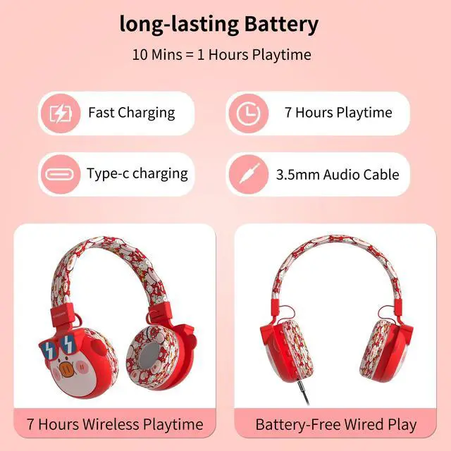 Alt view image 6 of 7 - Beerus Kids Bluetooth Headphones, 85dB Volume Limiter, Bluetooth 5.4 & 20H Playtime, Ultra-Soft Foldable Over-Ear Headset with Mic, FM/TF Mode, Cute Animal Design for School Travel