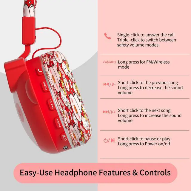 Alt view image 7 of 7 - Beerus Kids Bluetooth Headphones, 85dB Volume Limiter, Bluetooth 5.4 & 20H Playtime, Ultra-Soft Foldable Over-Ear Headset with Mic, FM/TF Mode, Cute Animal Design for School Travel
