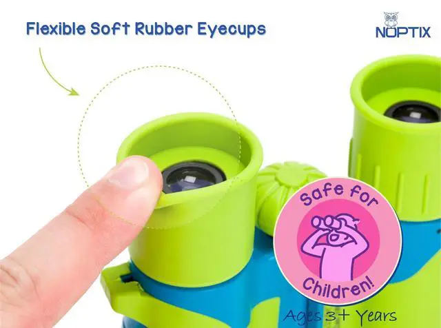 Alt view image 2 of 7 - Binoculars for Kids, Girls or Boys Real Kids Binoculars in Vibrant Green Blue - Includes Sticker Book with 40 Bird Species - Small Toys for Toddlers