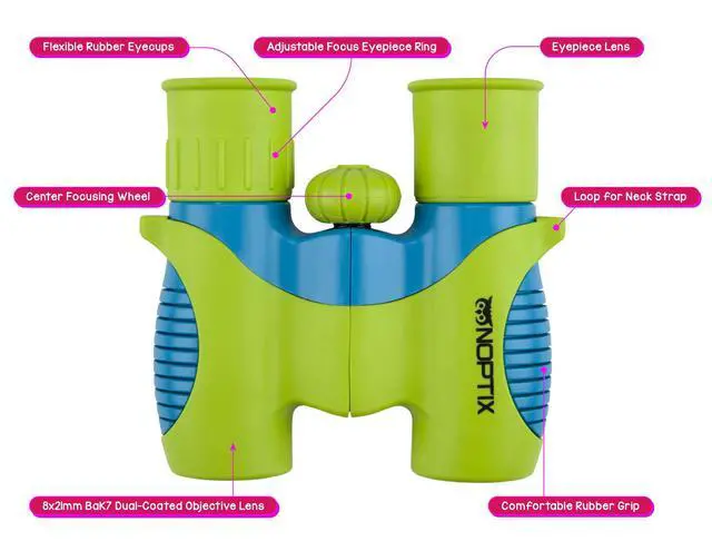 Alt view image 6 of 7 - Binoculars for Kids, Girls or Boys Real Kids Binoculars in Vibrant Green Blue - Includes Sticker Book with 40 Bird Species - Small Toys for Toddlers