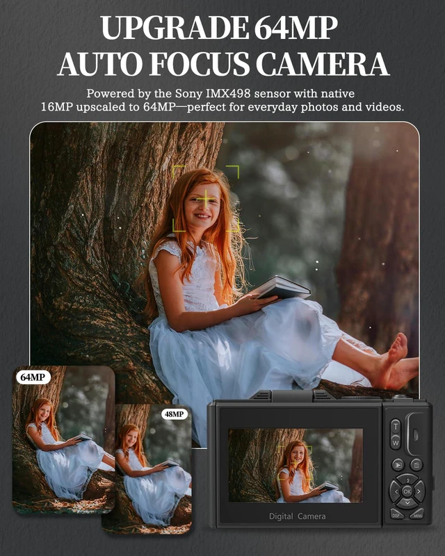 Alt view image 3 of 7 - 4K Digital Camera for Beginners & Teens, Autofocus Vlogging Camera with 180° Flip Screen, 18X Zoom, Easy-to-Use Compact Travel Camera, WiFi, 2 Batteries, 32GB Card