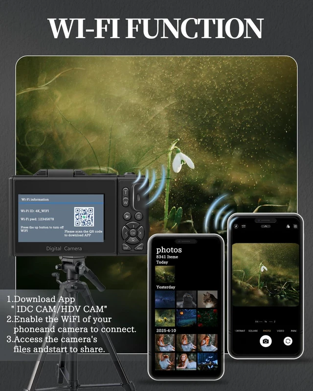 Alt view image 4 of 7 - 4K Digital Camera for Beginners & Teens, Autofocus Vlogging Camera with 180° Flip Screen, 18X Zoom, Easy-to-Use Compact Travel Camera, WiFi, 2 Batteries, 32GB Card