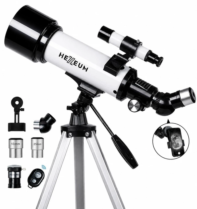 Main image of Telescope for Kids, 70mm/500mm AZ Refractor for Beginners, White Portable telescope for kids and beginners to view the Moon and landscapes, with AZ mount, phone adapter, remote and case