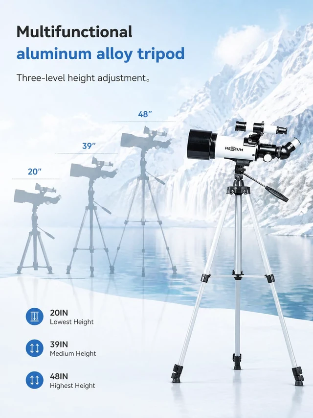 Alt view image 4 of 7 - Telescope for Kids, 70mm/500mm AZ Refractor for Beginners, White Portable telescope for kids and beginners to view the Moon and landscapes, with AZ mount, phone adapter, remote and case