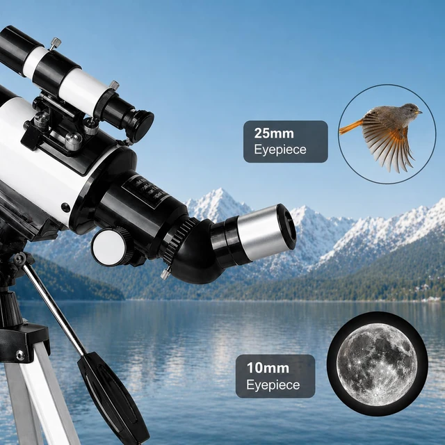 Alt view image 5 of 7 - Telescope for Kids, 70mm/500mm AZ Refractor for Beginners, White Portable telescope for kids and beginners to view the Moon and landscapes, with AZ mount, phone adapter, remote and case
