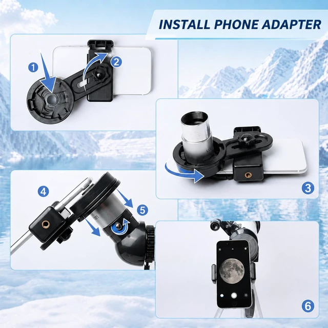 Alt view image 6 of 7 - Telescope for Kids, 70mm/500mm AZ Refractor for Beginners, Black Portable telescope for kids and beginners to view the Moon and landscapes, with AZ mount, phone adapter, remote and case