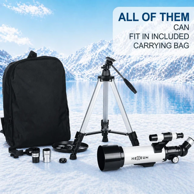 Alt view image 7 of 7 - Telescope for Kids, 70mm/500mm AZ Refractor for Beginners, White Portable telescope for kids and beginners to view the Moon and landscapes, with AZ mount, phone adapter, remote and case