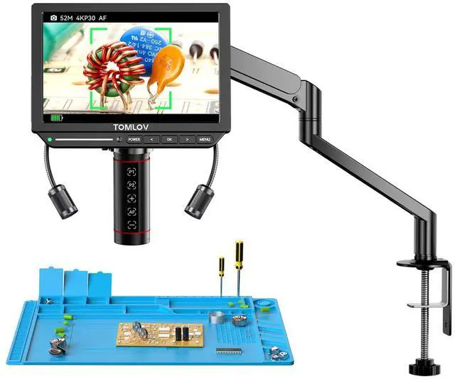 Main image of Autofocus 4K Digital Microscope: 8" TM4K-AF Flex Arm HDMI Micro Soldering Microscopes for Adults, Side Lights Coin Microscope, 52MP LCD Microscopes with Screen, Electronics Repair Mat,16GB