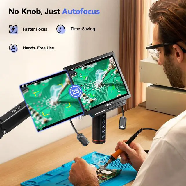 Alt view image 2 of 7 - Autofocus 4K Digital Microscope: 8" TM4K-AF Flex Arm HDMI Micro Soldering Microscopes for Adults, Side Lights Coin Microscope, 52MP LCD Microscopes with Screen, Electronics Repair Mat,16GB