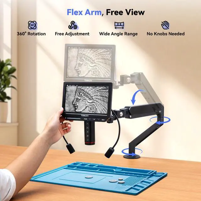 Alt view image 6 of 7 - Autofocus 4K Digital Microscope: 8" TM4K-AF Flex Arm HDMI Micro Soldering Microscopes for Adults, Side Lights Coin Microscope, 52MP LCD Microscopes with Screen, Electronics Repair Mat,16GB