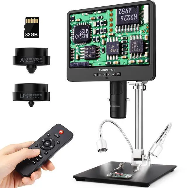 Main image of AD249S-M 3 Lens 2160P 10.1 Inch HDMI Digital Microscope 2000x | Soldering Microscope for Electronics Repair, Error Coins, Pro Boom Arm Stand, Windows Compatible, 32GB Card