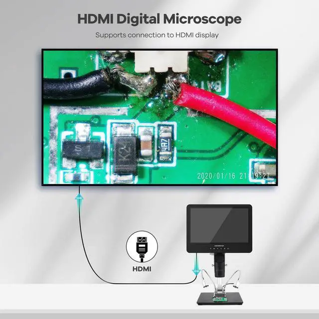 Alt view image 4 of 7 - AD249S-M 3 Lens 2160P 10.1 Inch HDMI Digital Microscope 2000x | Soldering Microscope for Electronics Repair, Error Coins, Pro Boom Arm Stand, Windows Compatible, 32GB Card