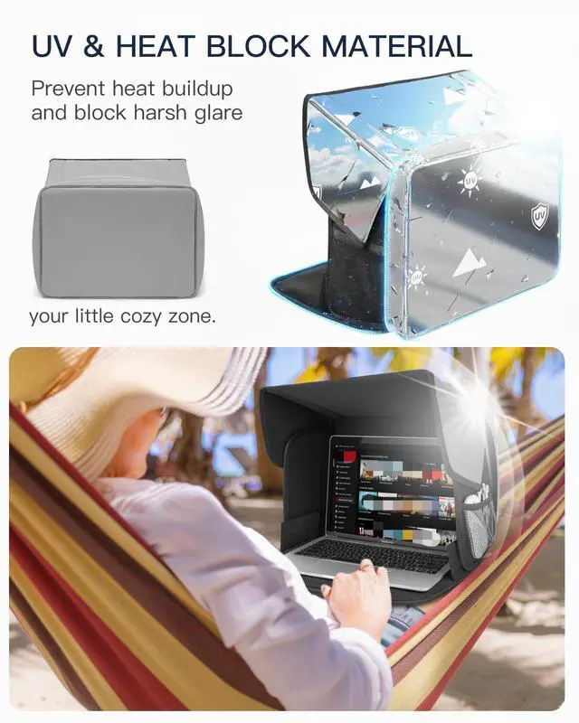 Alt view image 2 of 6 - Laptop Sun Shade, Fits 13-16 inch Laptop, UV-Heat Reflective & Water-Resistant Material, Easy to Carry Computer Case for Working Outside,Travel, Beach