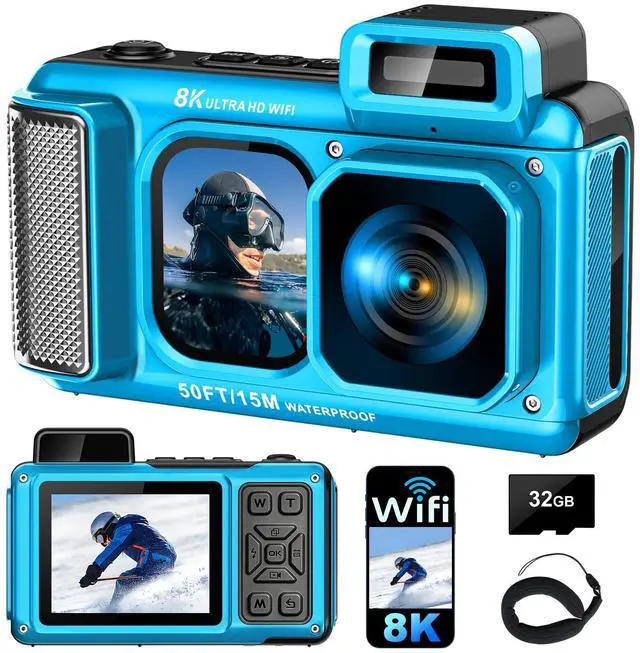 Main image of 8K Underwater Camera WiFi 90MP 50FT Waterproof 32GB Card Dual-Screen Touch | Suitable for Snorkeling and Diving, Rugged Shockproof Dustproof, AF Selfie, 18X Zoom, Floatable, 1800mAh Battery, Type-C