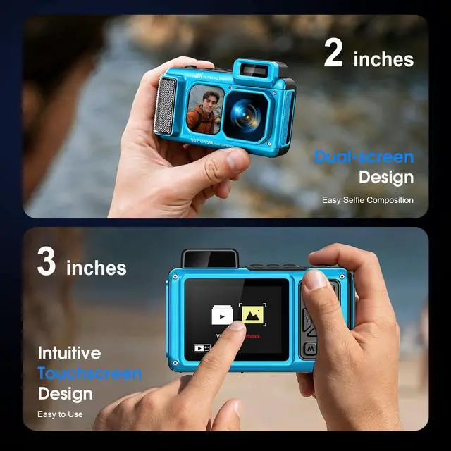 Alt view image 5 of 7 - 8K Underwater Camera WiFi 90MP 50FT Waterproof 32GB Card Dual-Screen Touch | Suitable for Snorkeling and Diving, Rugged Shockproof Dustproof, AF Selfie, 18X Zoom, Floatable, 1800mAh Battery, Type-C