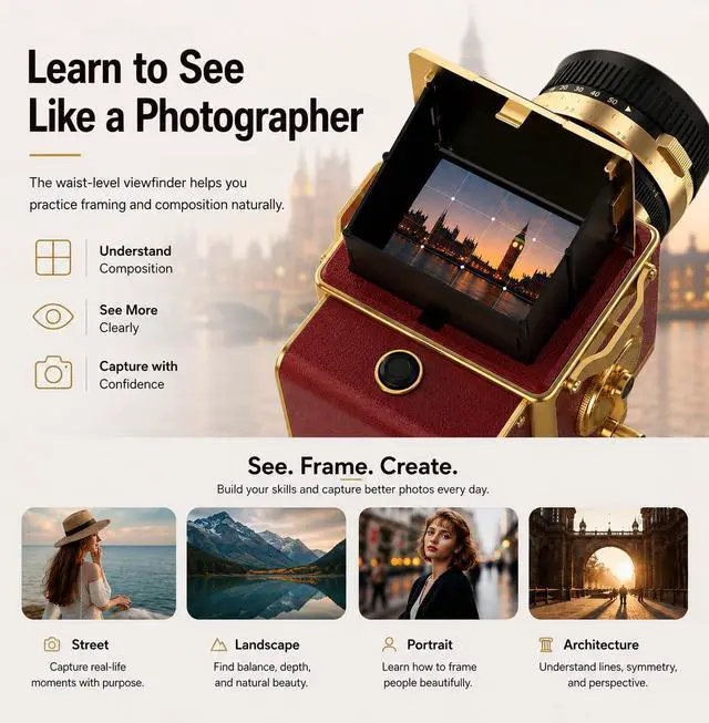Alt view image 2 of 7 - Vintage Digital Camera, 64MP 2.7K Retro Point and Shoot Camera with Autofocus, 2" IPS Waist-Level Screen & 16GB TF Card, 16X Zoom Compact Photography Camera for Beginners Red Vintage Decor