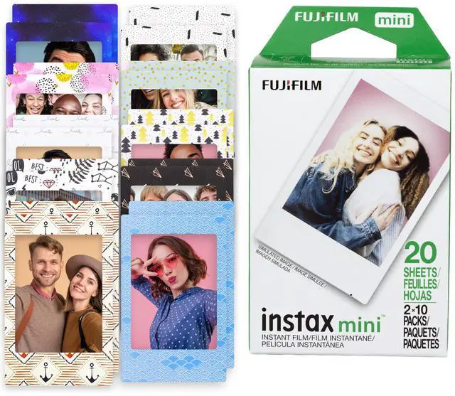 Main image of Instax Mini Film Twin Pack Bundled with 20 Moshify Colorful Frames | Refill your Instax Mini camera: twin pack with 20 sheets of film, 20 Moshify sticker frames to decorate every photo