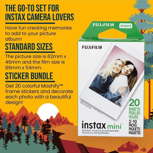 Alt view image 5 of 7 - Instax Mini Film Twin Pack Bundled with 20 Moshify Colorful Frames | Refill your Instax Mini camera: twin pack with 20 sheets of film, 20 Moshify sticker frames to decorate every photo