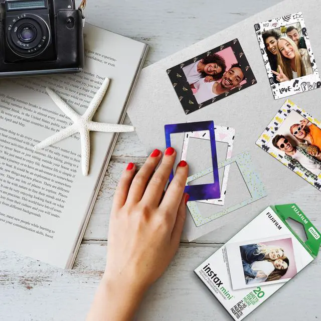 Alt view image 7 of 7 - Instax Mini Film Twin Pack Bundled with 20 Moshify Colorful Frames | Refill your Instax Mini camera: twin pack with 20 sheets of film, 20 Moshify sticker frames to decorate every photo