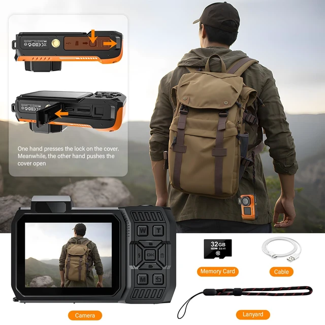 Alt view image 7 of 7 - 8K Underwater Camera, 33FT Waterproof Camera, 70MP WiFi Dual-Screen, Amber Rugged, Dustproof, Shockproof for Snorkeling, Diving, Selfies; Autofocus Point-and-Shoot, 32GB Card, 2500mAh Battery, Type-C