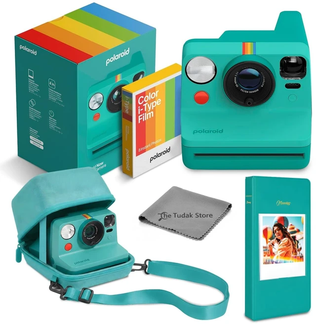 Main image of Now 3rd Generation i-Type Instant Film Camera Teal+ 8 Color Film Photos + Tudak Accessories Bundle, Incl. Compatible Carrying Case, 64-Pocket Photo Album & Microfiber Cleaning Cloth
