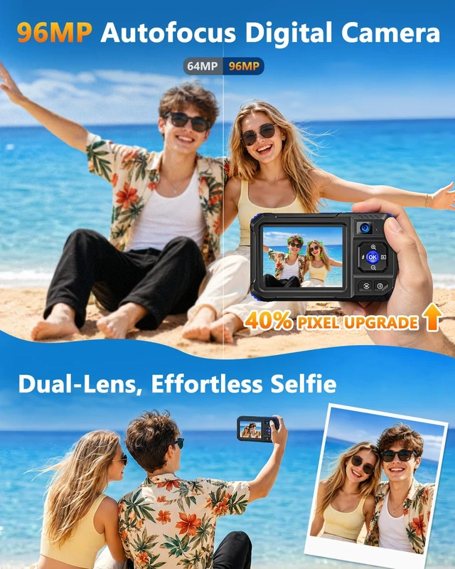 Alt view image 4 of 7 - 5K 33FT Underwater Camera 96MP Autofocus Waterproof Digital Camera, WiFi Dual-Lens Selfie, 5FT Shockproof 16X Zoom 60 Filters, Compact Point and Shoot Camera for Snorkeling Surfing Swimming, Blue