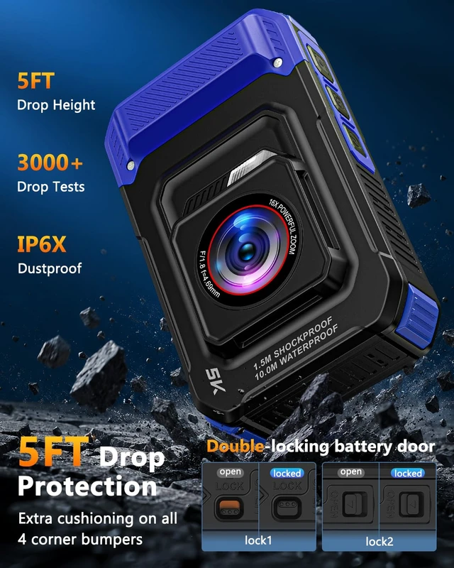 Alt view image 6 of 7 - 5K 33FT Underwater Camera 96MP Autofocus Waterproof Digital Camera, WiFi Dual-Lens Selfie, 5FT Shockproof 16X Zoom 60 Filters, Compact Point and Shoot Camera for Snorkeling Surfing Swimming, Blue