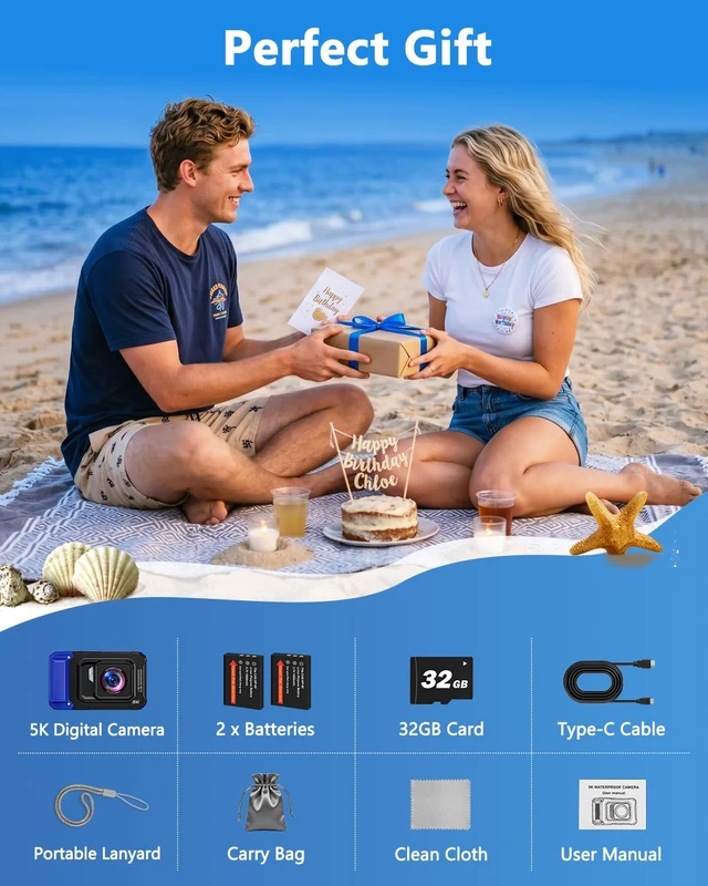 Alt view image 7 of 7 - 5K 33FT Underwater Camera 96MP Autofocus Waterproof Digital Camera, WiFi Dual-Lens Selfie, 5FT Shockproof 16X Zoom 60 Filters, Compact Point and Shoot Camera for Snorkeling Surfing Swimming, Blue