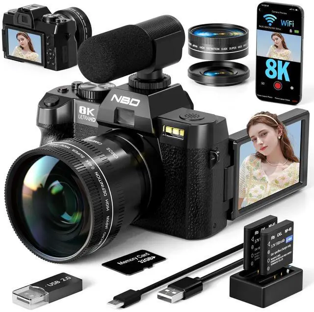 Main image of True 8K 64MP Digital Camera for Photography with Microphone(Black) | Autofocus & Anti-Shake,16X Zoom,WiFi,Wide-Angle Macro Lens,32GB TF Card,Vlogging Camera for YouTube & Travel