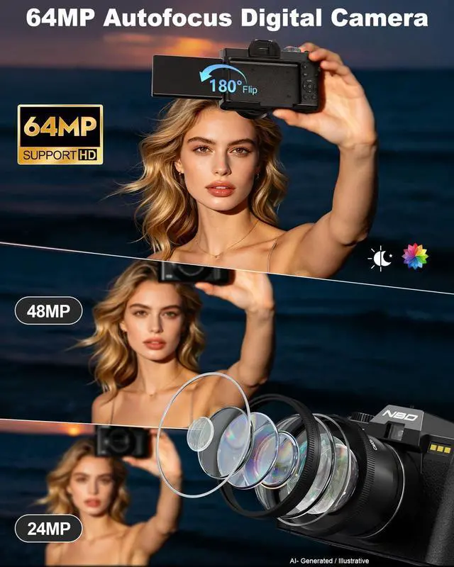 Alt view image 2 of 7 - True 8K 64MP Digital Camera for Photography with Microphone(Black) | Autofocus & Anti-Shake,16X Zoom,WiFi,Wide-Angle Macro Lens,32GB TF Card,Vlogging Camera for YouTube & Travel