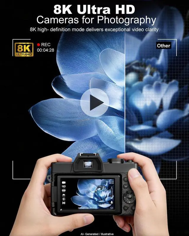 Alt view image 3 of 7 - True 8K 64MP Digital Camera for Photography with Microphone(Black) | Autofocus & Anti-Shake,16X Zoom,WiFi,Wide-Angle Macro Lens,32GB TF Card,Vlogging Camera for YouTube & Travel