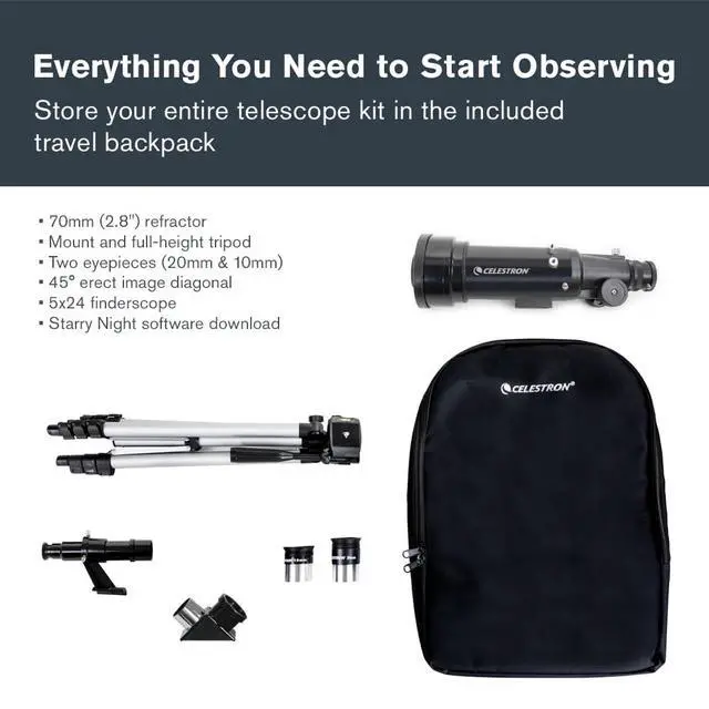Alt view image 5 of 7 - Travel Scope 70mm Beginner Portable Telescope with Backpack | 70mm Refractor Telescope Kit, Bright Lunar & Planetary Views, Day & Night Use, Backpack Included, Quick No-Tool Setup
